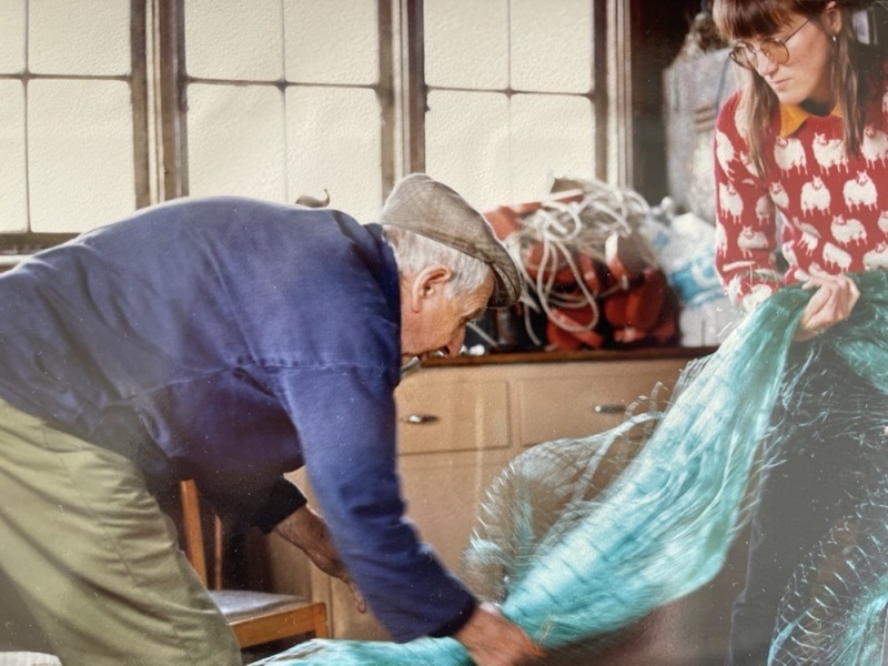 Katrina Porteous  and Charlie Douglas with a salmon net, 1993