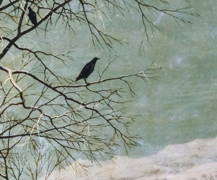 Front cover of 'Still' by Christopher Meredith showing two small black birds perched on a tree branch in the snow