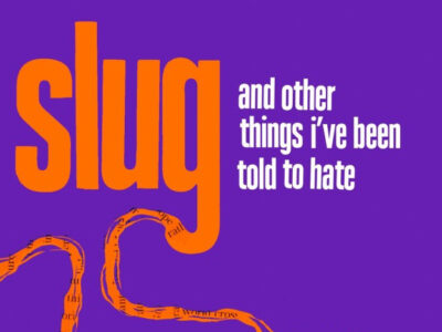 Slug by Hollie McNish, orange text on a purple background
