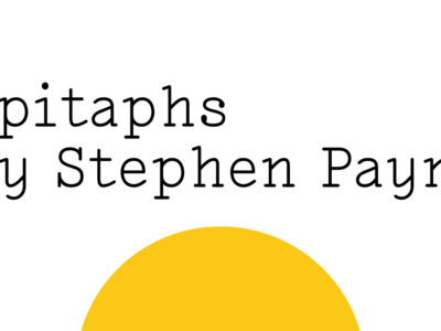 Black text on white reads: 'Epitaphs by Stephen Payne' with half a big yellow Friday Poem blob rising like a sun from the bottom edge