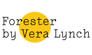 Black text on white reads: 'Forester by Vera Lynch' with a medium-sized yellow Froday Poem blob over the 'este' of 'Forester' and the word 'Vera'