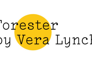 Black text on white reads: 'Forester by Vera Lynch' with a medium-sized yellow Froday Poem blob over the 'este' of 'Forester' and the word 'Vera'