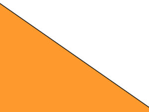 A thin black diagonal line running from top right to bottom left separates two blocks of colour, one orange, one white
