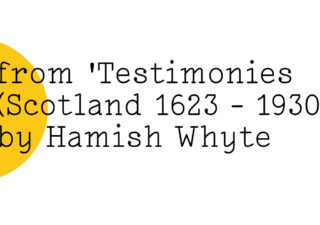 Black text on white reads: from 'Testimonies (Scotland 1623 - 1930)' by Hamish Whyte