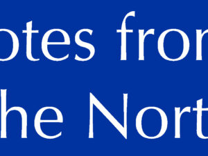 Some white text on a bright blue background, the text is a small part of the words "Notes from the North".