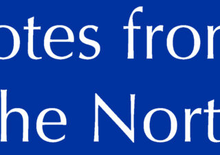 Some white text on a bright blue background, the text is a small part of the words "Notes from the North".