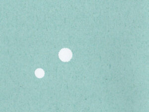 Light green textured paper background with two off-centre white dots.