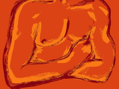 A bold orange cover showing a line / brush outline of a male torso.