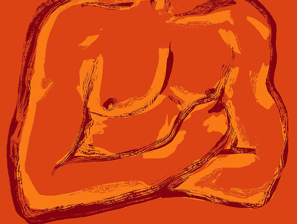 A bold orange cover showing a line / brush outline of a male torso.