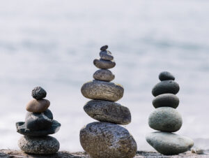 Three piles of stones on the seashore. Five stones, seven stones, and then five stones. Haiku innit.