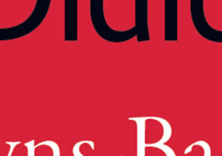 Section of book cover, red background with parts of letters in black and white.