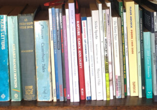 Photograph showing poetry books on a bookshelf.