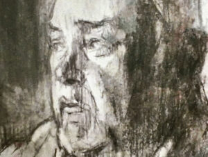 Pen and ink slightly washed out picture of a man's face.