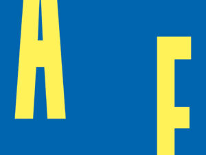 Section of a book cover. The background is blue and parts of the letters A and F are shown in a bold yellow font.