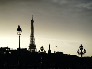 Paris at night in silhouette.