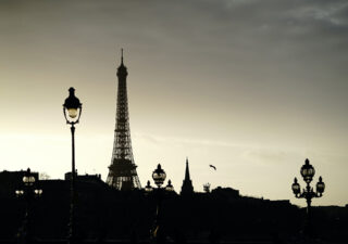 Paris at night in silhouette.