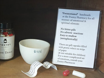 Image showing a medicine bottle and a prescription for Poemcetemol (see what they did there).