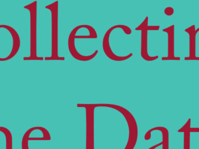 Part of the text "Collecting the Data" in red serif font on a turquoise background.