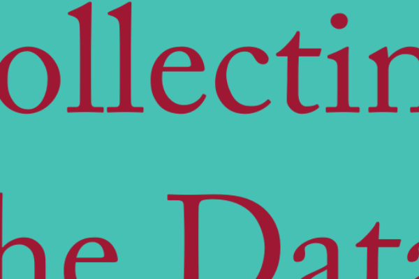 Part of the text "Collecting the Data" in red serif font on a turquoise background.