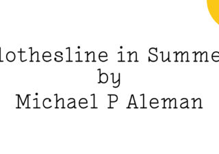 'Clothesline in Summer by Michael P Aleman' in black text on white with a tiny yellow Friday Poem quarter-blob like a shining sun in the top right hand corner.