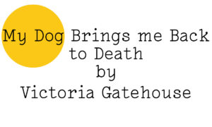 ‘My Dog Brings me Back to Death by Victoria Gatehouse’ in black text on white with a teeny yellow Friday Poem blob over the words ‘My Dog'.