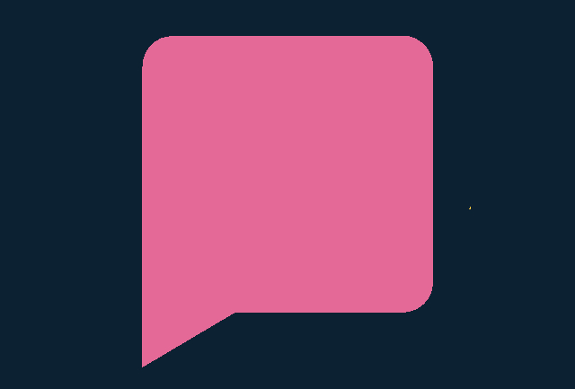 A pink square-shaped speech bubble on a dark blue background.
