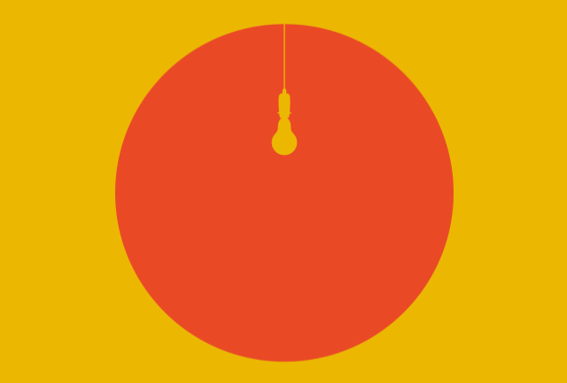 Graphic showing an orange circle on a yellow background. A yellow shape like a small lightbulb dangles into the top of the circle.