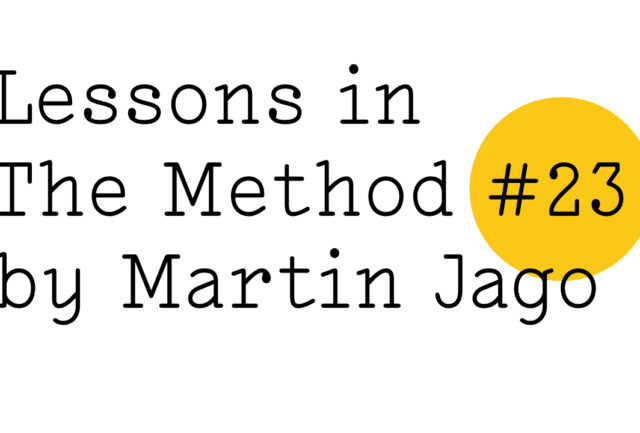 "Lessons in The Method #23 by Martin Jago" in black text on white with a small Friday Poem yellow blob over the #23